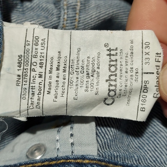 Carhartt Relaxed‎ Fit 100% cotton leather patch men's jeans US size 33 x 30 - Picture 7 of 8